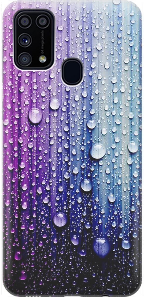 

Силиконовый чехол на Samsung Galaxy M31 с принтом "Капли на голубом", Голубой;фиолетовый, 1556