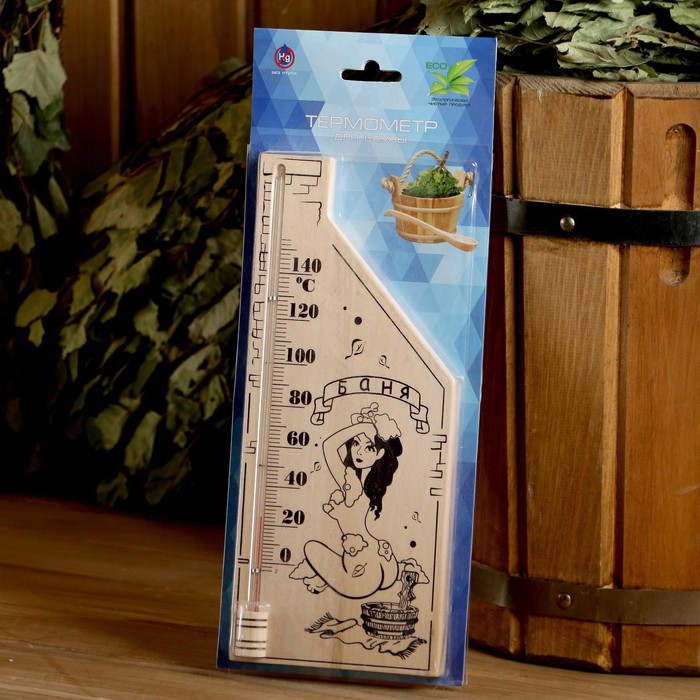 фото Термометр для бани и сауны деревянный, с картинкой, до 150°c, 26,5×11 см, микс nobrand