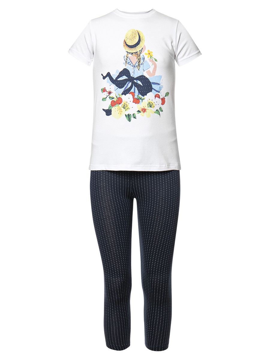 фото Комплект для девочки: футболка и капри, цвет белый, размер 104 m&d