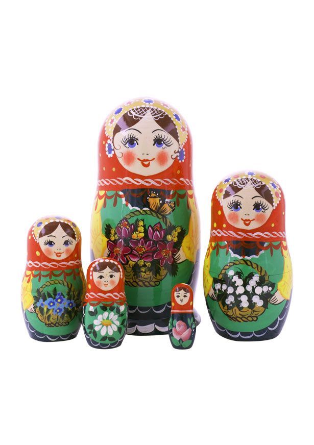 

Матрешка деревянная Корзинка с бабочкой, красно-синяя, 5 мест, 17 см, Синий;красный;зеленый, Разноцветные