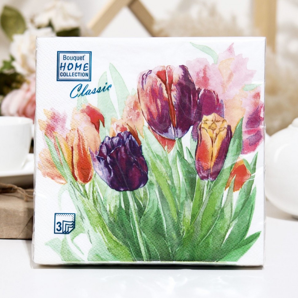 Салфетки бумажные Home Collection Весенний букет 3 слоя, 33х33 см, 20 шт