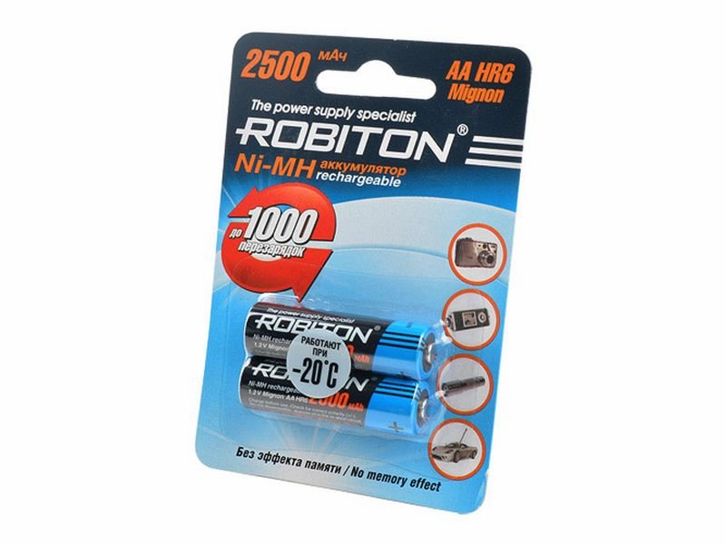 Аккумуляторы типа AA Robiton R6 (комплект 2 штуки) 2500mAh аккумуляторы robiton с 4500mah bl2