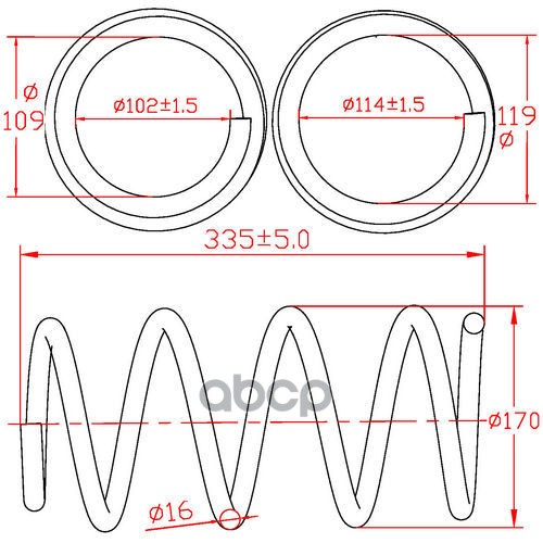 Пружина подвески передней citroen jumper 250/290, peugeot boxer, l335-d170-t16