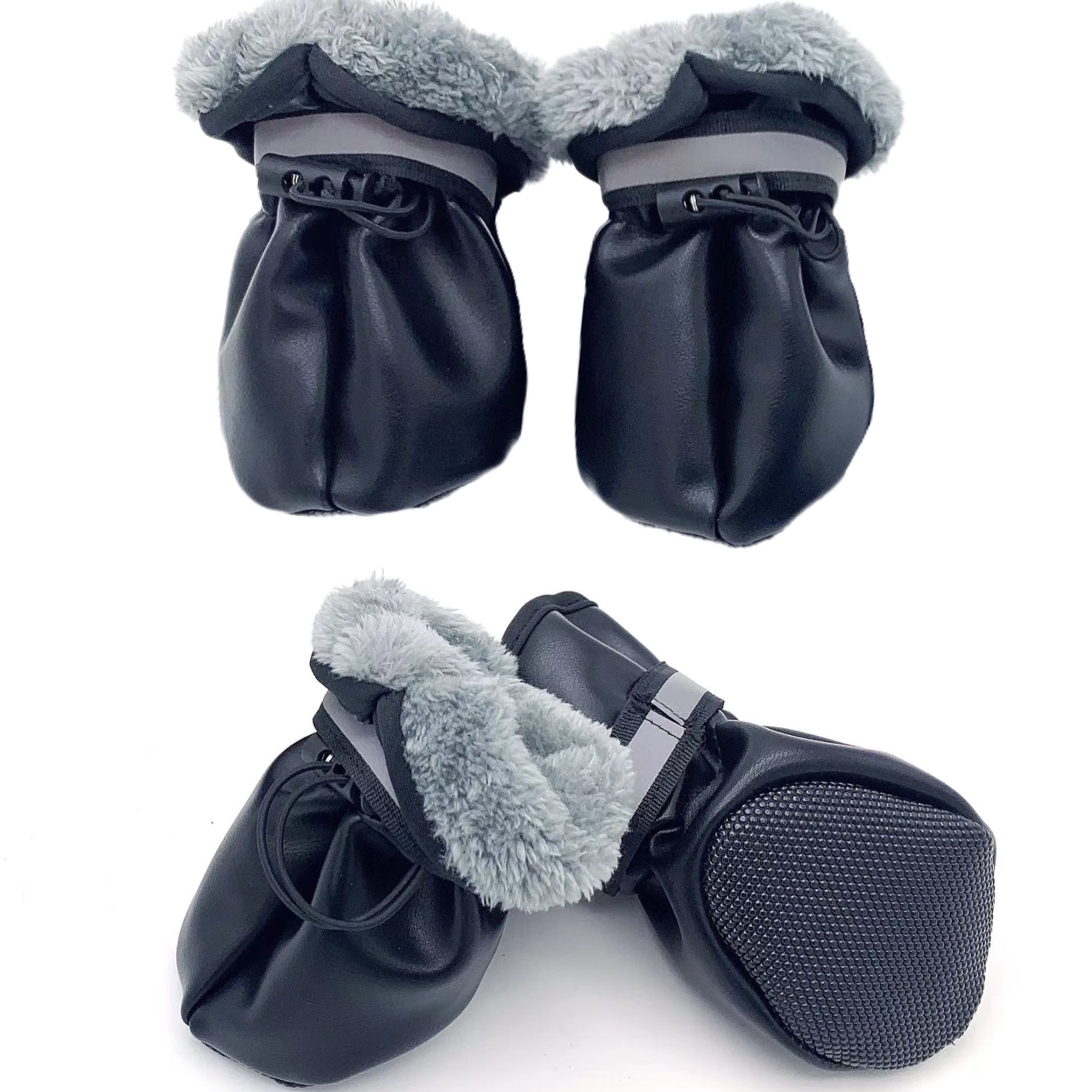 Обувь для собак с мехом, черный, эко-кожа, унисекс, размер 9, 4 шт