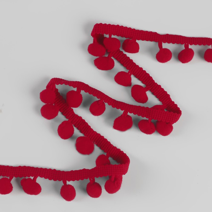 Тесьма декоративная с помпонами, 25 ± 5 мм, 10 ± 1 м, цвет красный