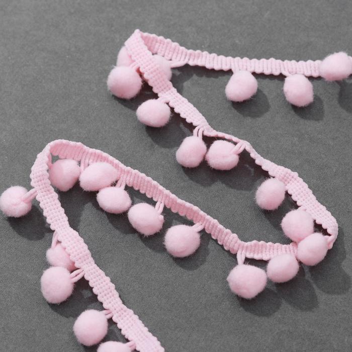 Тесьма декоративная с помпонами, 25 ± 5 мм, 10 ± 1 м, цвет розовый
