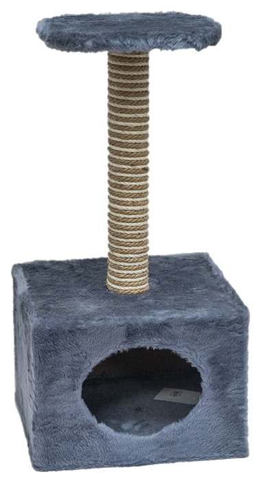фото Домик-когтеточка дарэлл куб малый с полкой, дымчатый, 36x35x71 см