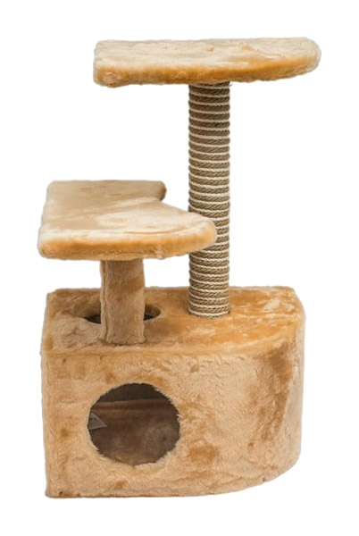 фото Домик-когтеточка дарэлл, угловой со ступенькой, коричневый, 48x51x71 см