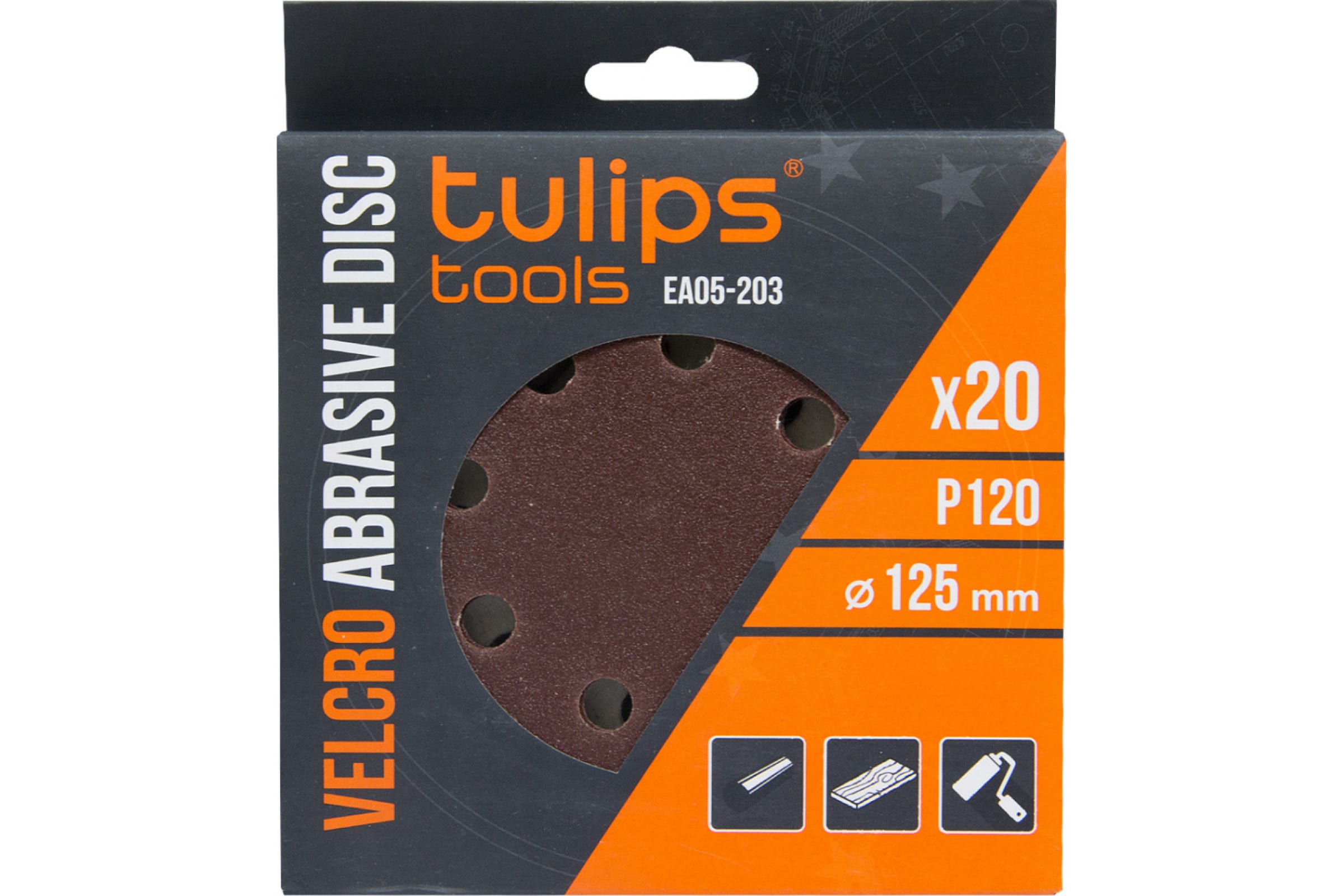 фото Tulips tools диск шлифовальный с липучкой, 125 мм, p120, 20 шт ea05-203