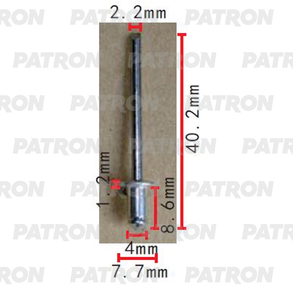 PATRON P37-2268 Заклепка металлическая Применяемость Заклепка D=4mm универсальная 10шт