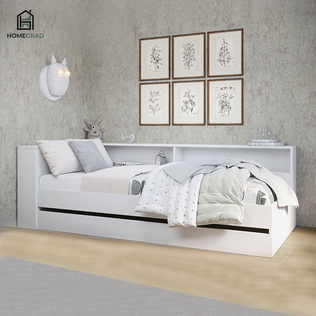 Кровать HomeGrad Ксения 900х2000 с прикроватным блоком Белый