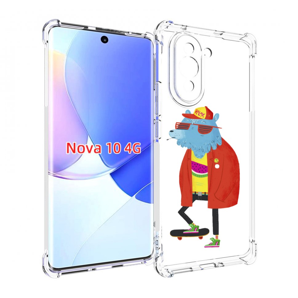 

Чехол MyPads медведь на скейте для Huawei Nova 10, Прозрачный, Tocco
