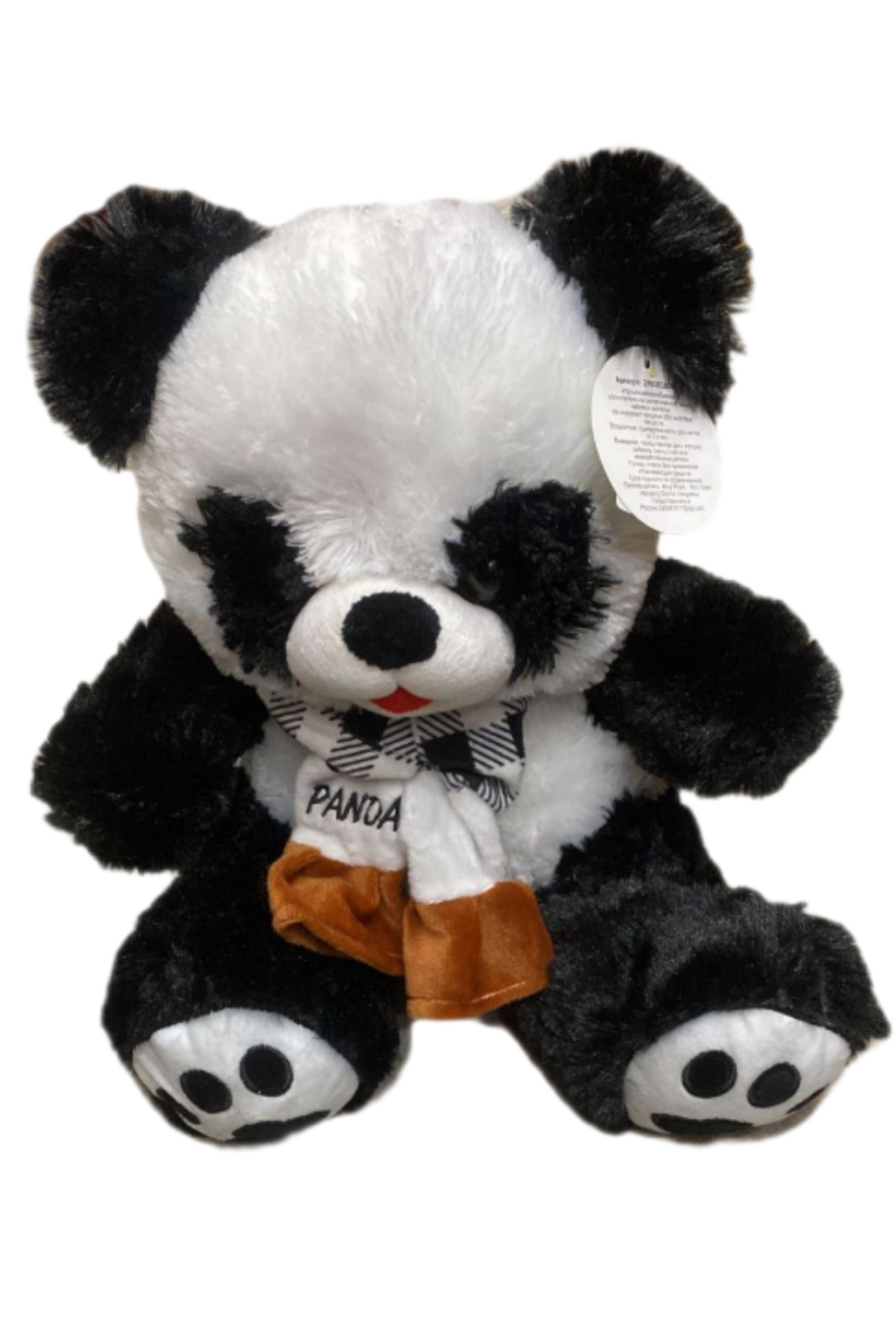 Мягкая игрушка U & V панда в коричневом шарфике 30 см белый с черным набор перьев для декора 10 шт размер 1 шт 5 × 2 см розовый с черным