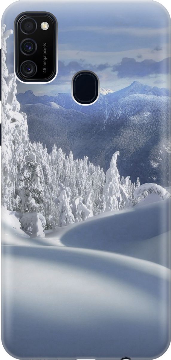 

Чехол на Samsung Galaxy M21/M30s с принтом "Заснеженный лес и горы", Белый;голубой, 2868
