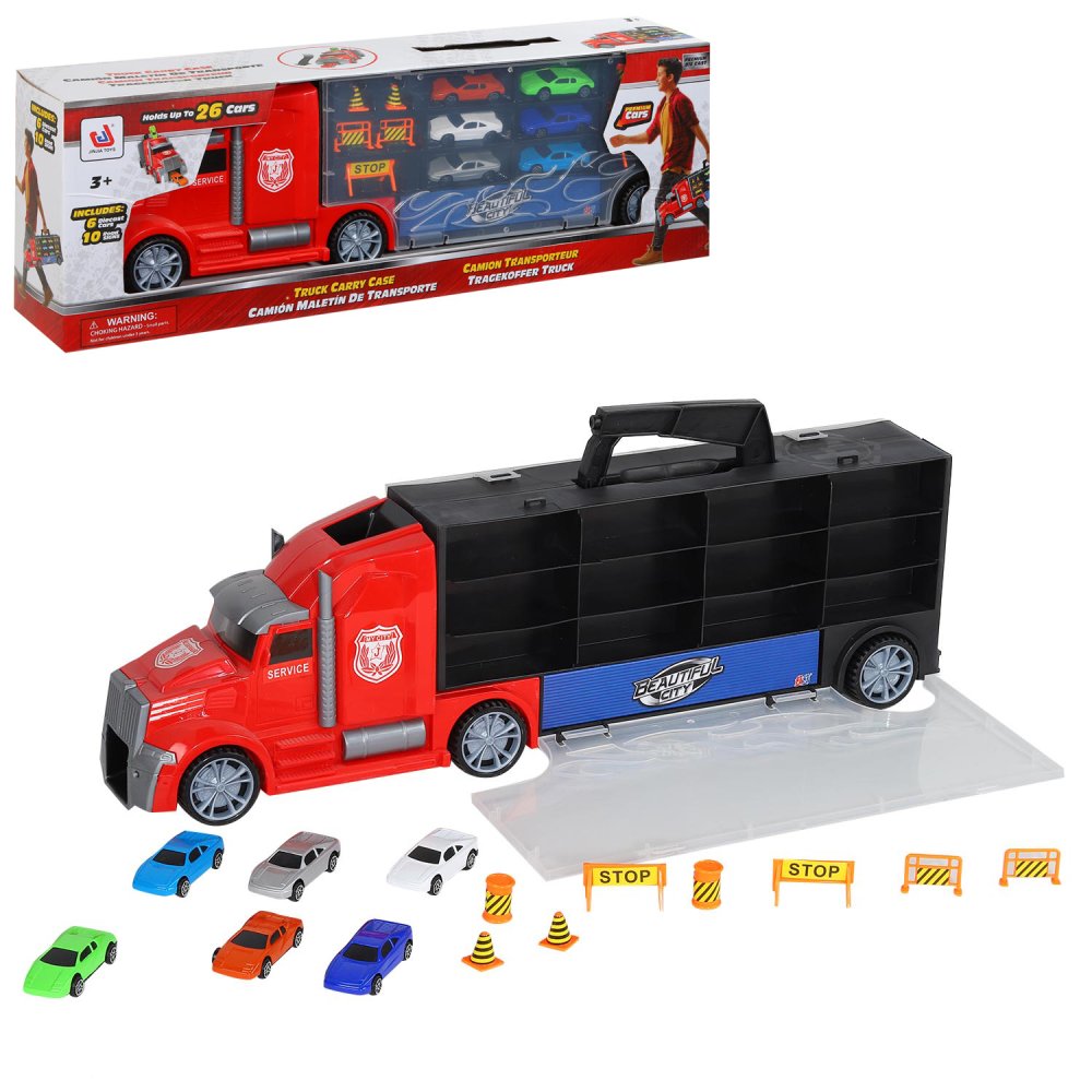 

Автовоз-чемодан AUTODRIVE в комплекте 6 металл. машинок, 10 дорожных знаков JB0403365, Разноцветный