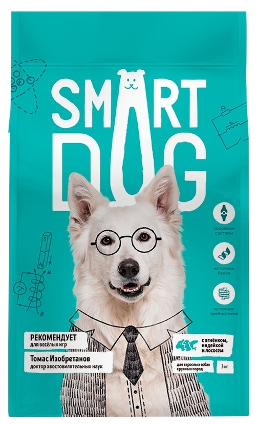 фото Сухой корм для собак smart dog с ягненком, лососем, индейкой, для крупных пород, 12 кг