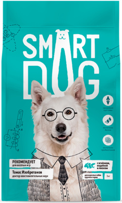 фото Сухой корм для собак smart dog для крупных пород с ягненком, лососем, индейкой, 12 кг