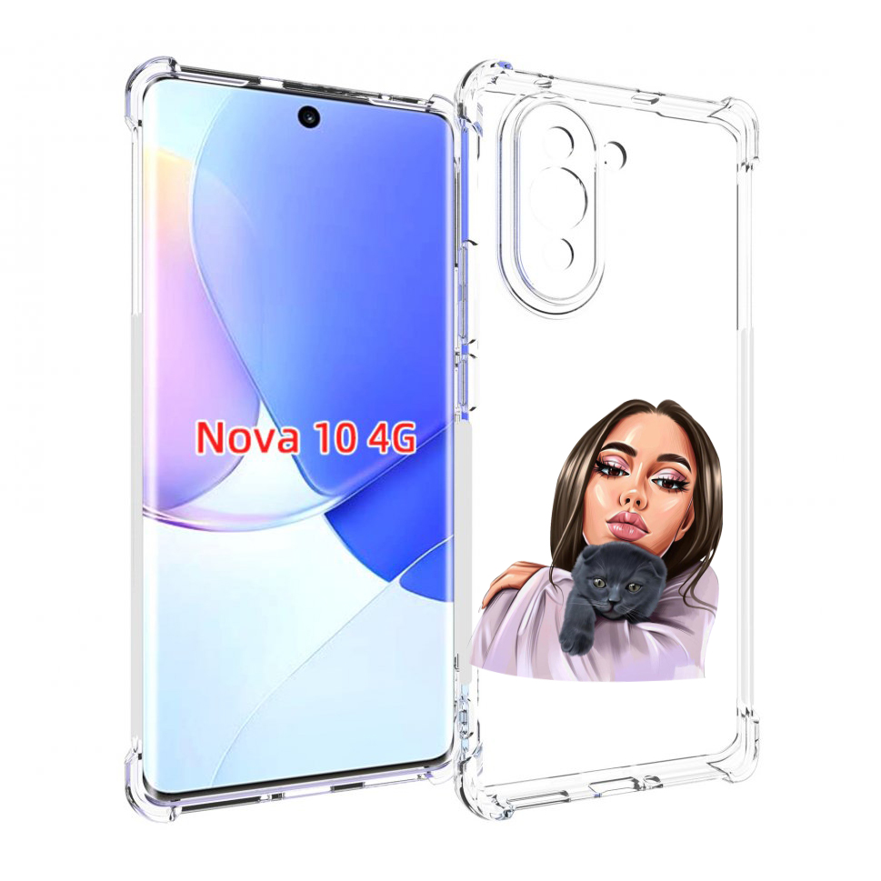 

Чехол MyPads нарисованная-девушка-с-котом женский для Huawei Nova 10, Прозрачный, Tocco