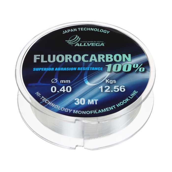 Леска монофильная Allvega Fx Fluorocarbon 100%, 0.40 мм, тест 12.56 кг, 30 м, прозрачная