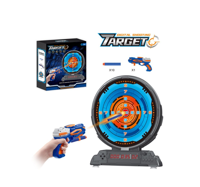 Игровой набор Точно в цель, свет, звук, бластер, мягкие пули 10шт., мишень, коробка
