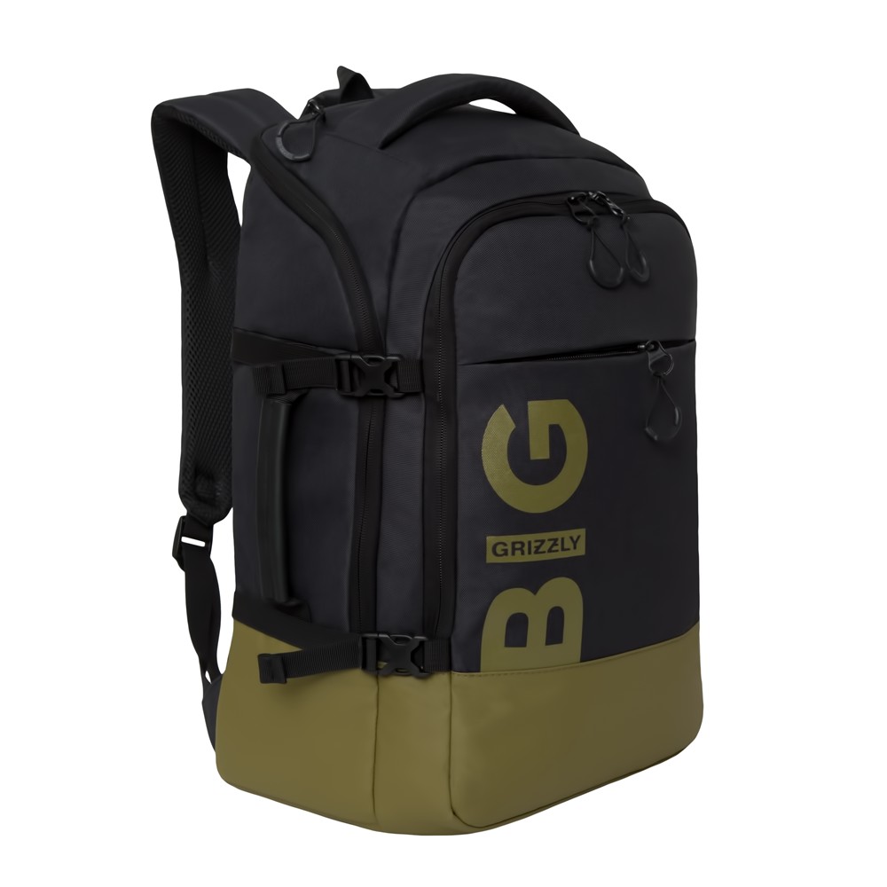Рюкзак мужской Grizzly RQ-019-21 черный-хаки, 32x45x21 см