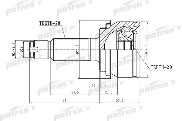 

ШРУС наружный задний 28x29.4x20 HONDA CR-V RE3/RE4 07- PATRON PCV1343