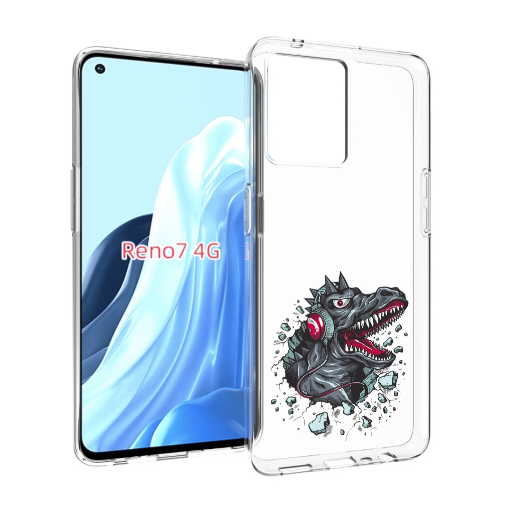 

Чехол MyPads Нарисованный динозавр в наушниках для OPPO RENO 7 4G, Прозрачный, Tocco