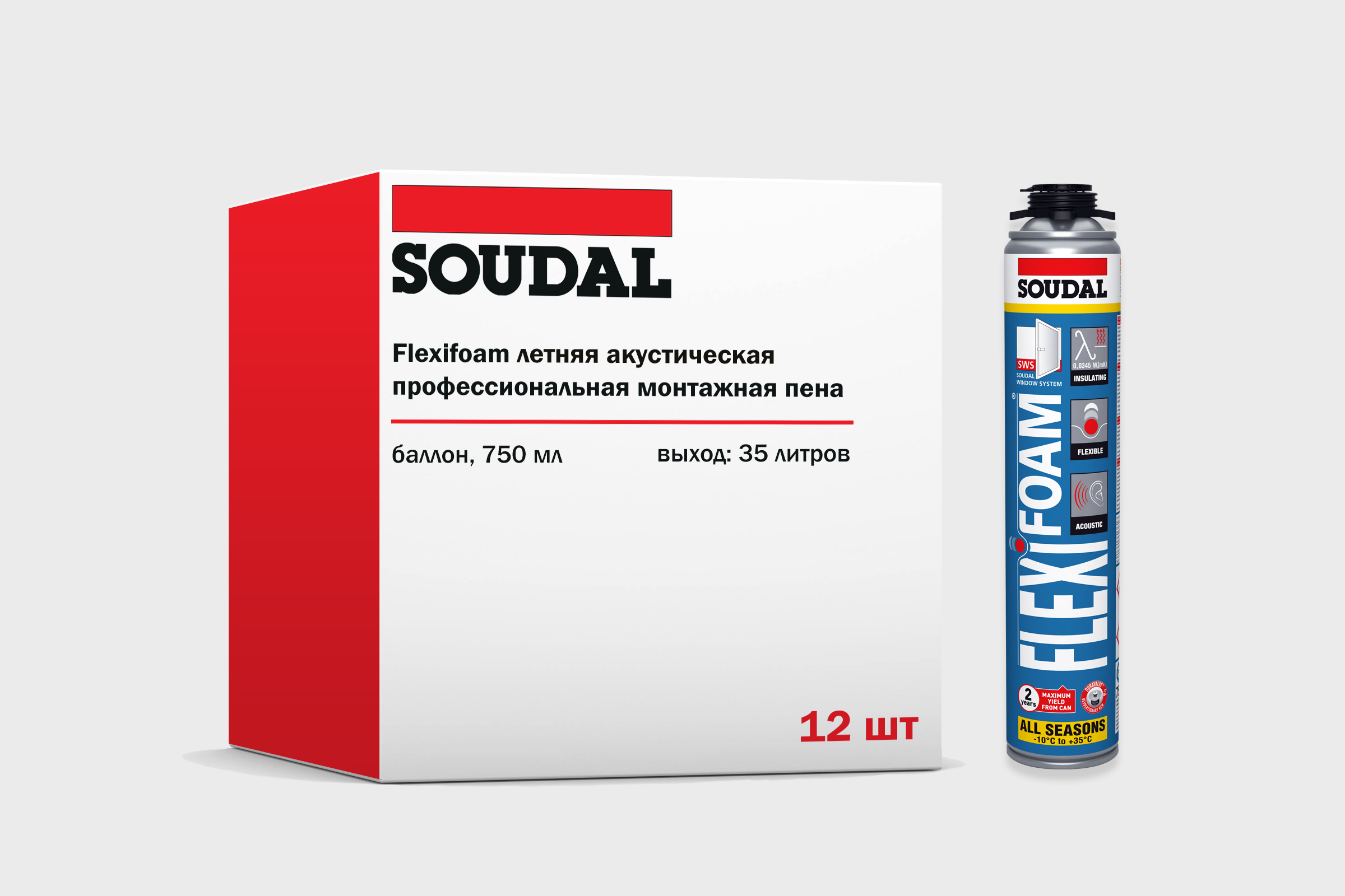 фото Монтажная пена flexifoam профессиональная всесезонная, набор 12 штук soudal