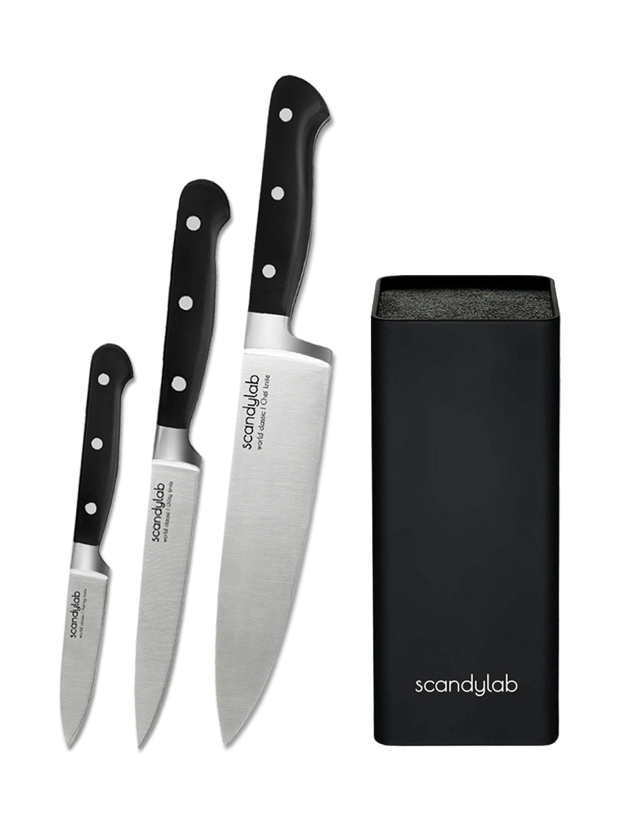Набор кухонных ножей на подставке (овощной, универсальный и шеф нож) Scandylab World Class