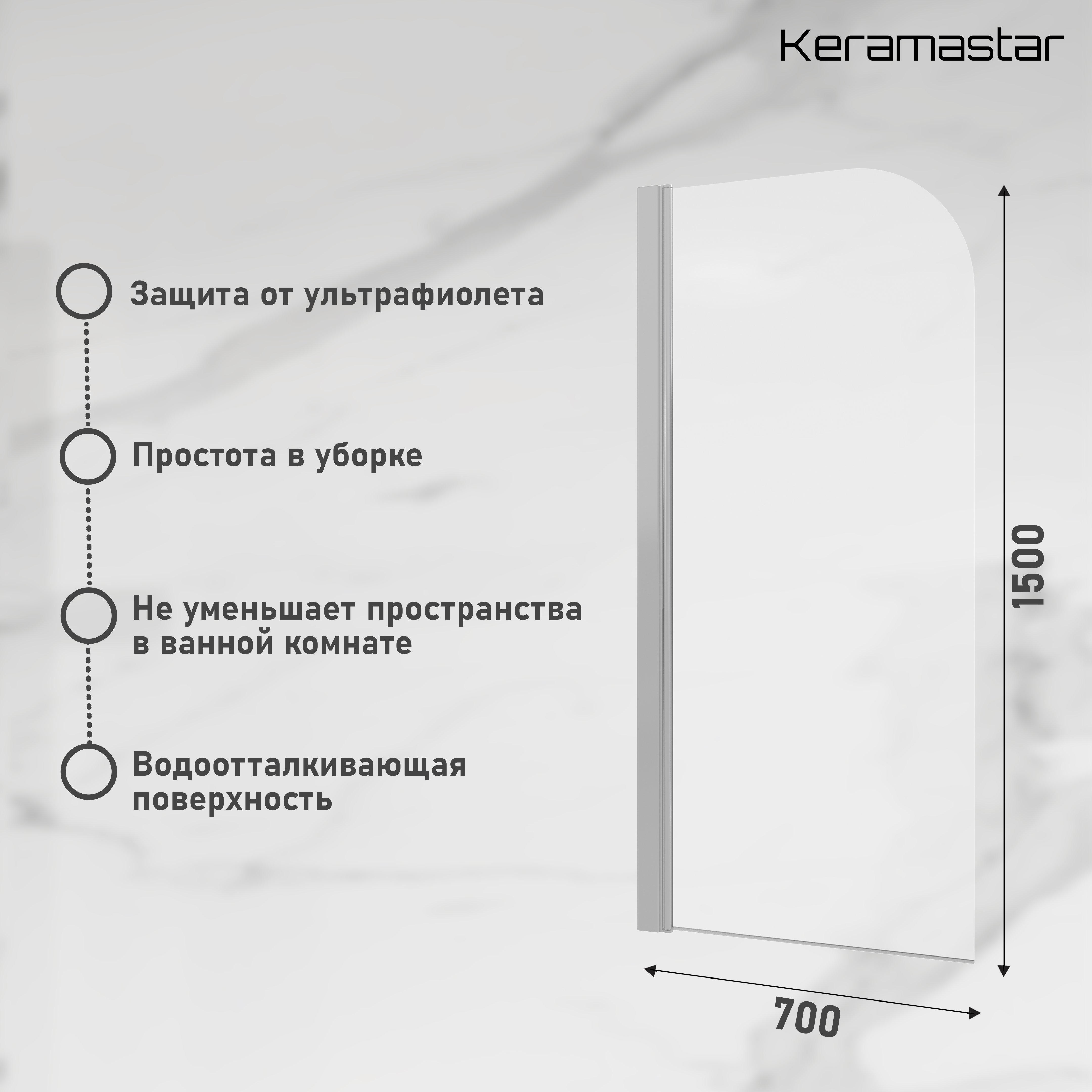 Шторка для ванны Supra KR065011, профиль хром, стекло прозрачное кошелек