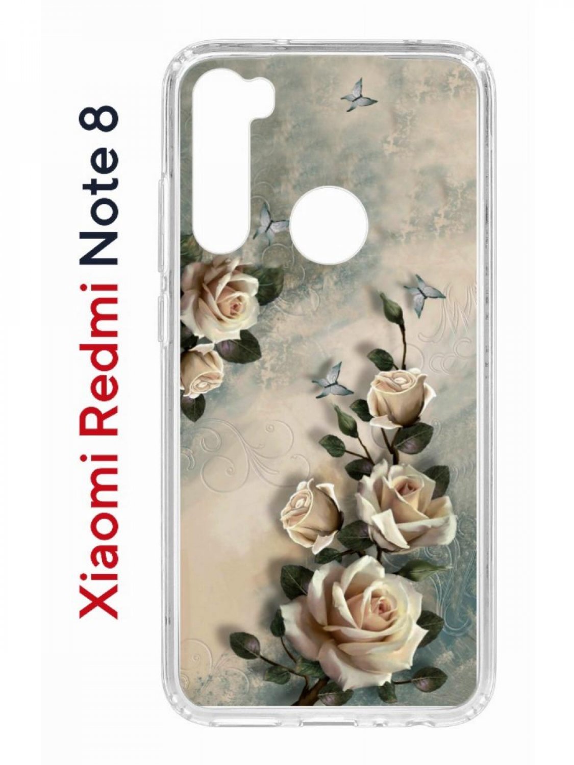 Чехол на Redmi Note 8 Kruche Print Белая роза,противоударный бампер,с защитой камеры