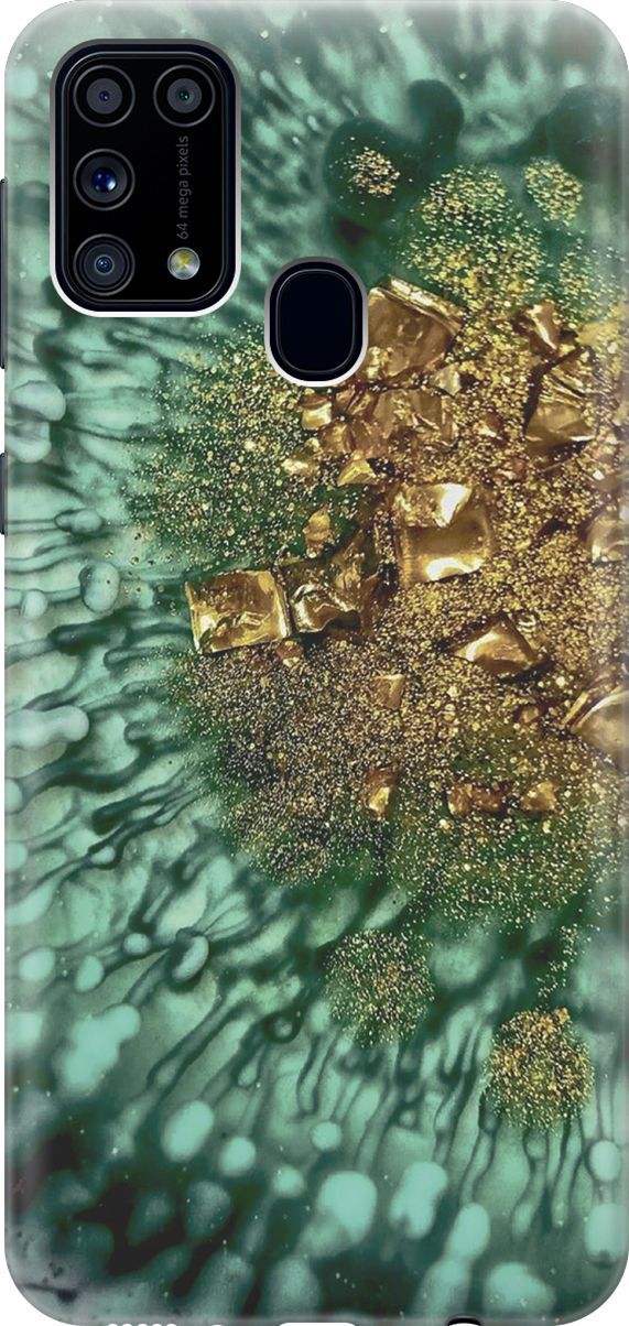

Чехол на Samsung Galaxy M31 с принтом "Золото и изумрудные краски", Зеленый;золотистый, 2869