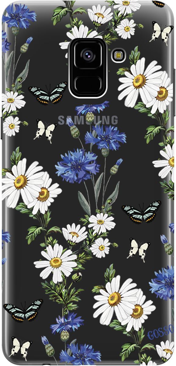 

Чехол на Samsung Galaxy A8+ (2018) "Hello, Camomiles" прозрачный, Прозрачный;голубой, 1775