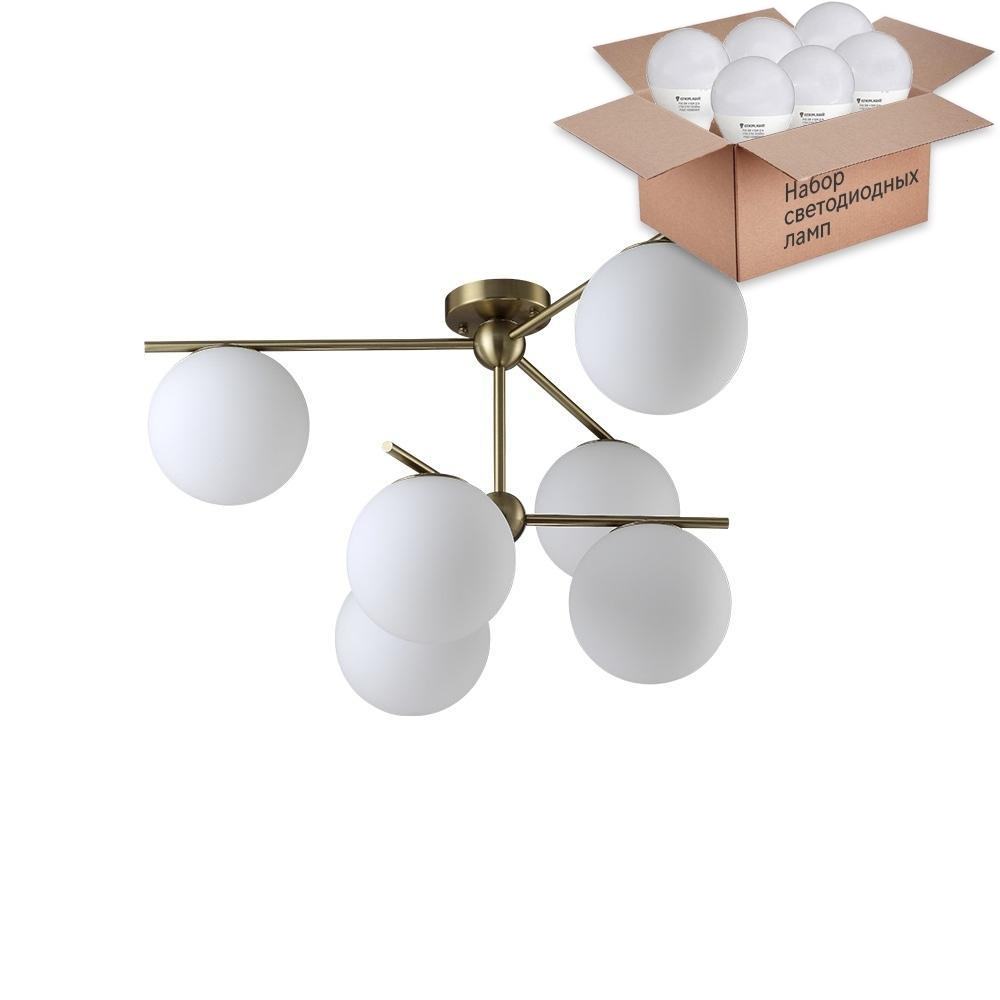 

Потолочная люстра Crystal Lux с лампочками FELIZ SP-PL6 BRONZE/WHITE+Lamps E27 P45