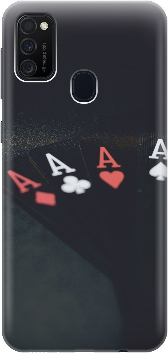

Силиконовый чехол на Samsung Galaxy M21/M30s "Флеш-рояль", Черный;белый, 3504