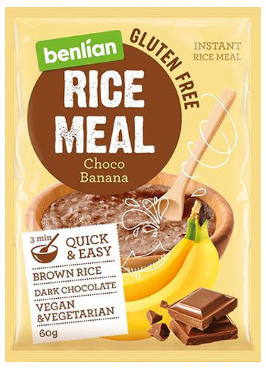 фото Каша benlian рисовая с шоколадом и бананом безглютеновая быстрого приготовления 60 г