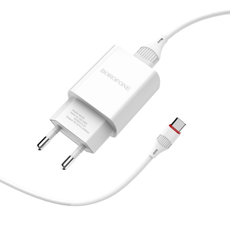 

Сетевое зарядное устройство Borofone BA20A (2.1A) + кабель MicroUSB, белый
