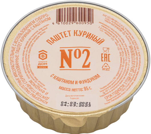 

Паштет Медовый дом ферма Ферма куриный с каштаном и фундуком, 95 г