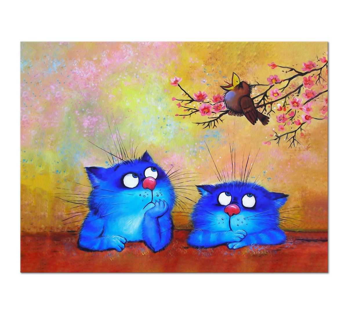 

Картина интерьерная на холсте Poly Print Art Коты и птичка 30х40 см.