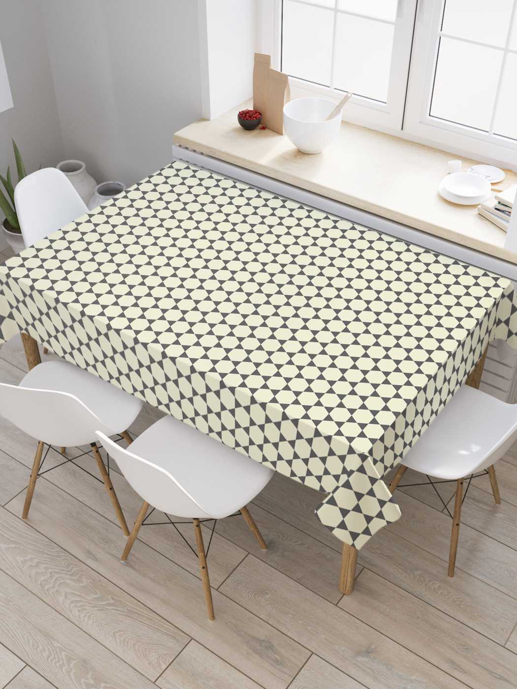 

Скатерть прямоугольная JoyArty "Треугольные круги" из оксфорда, 180x145 см, Бежевый, Треугольные круги