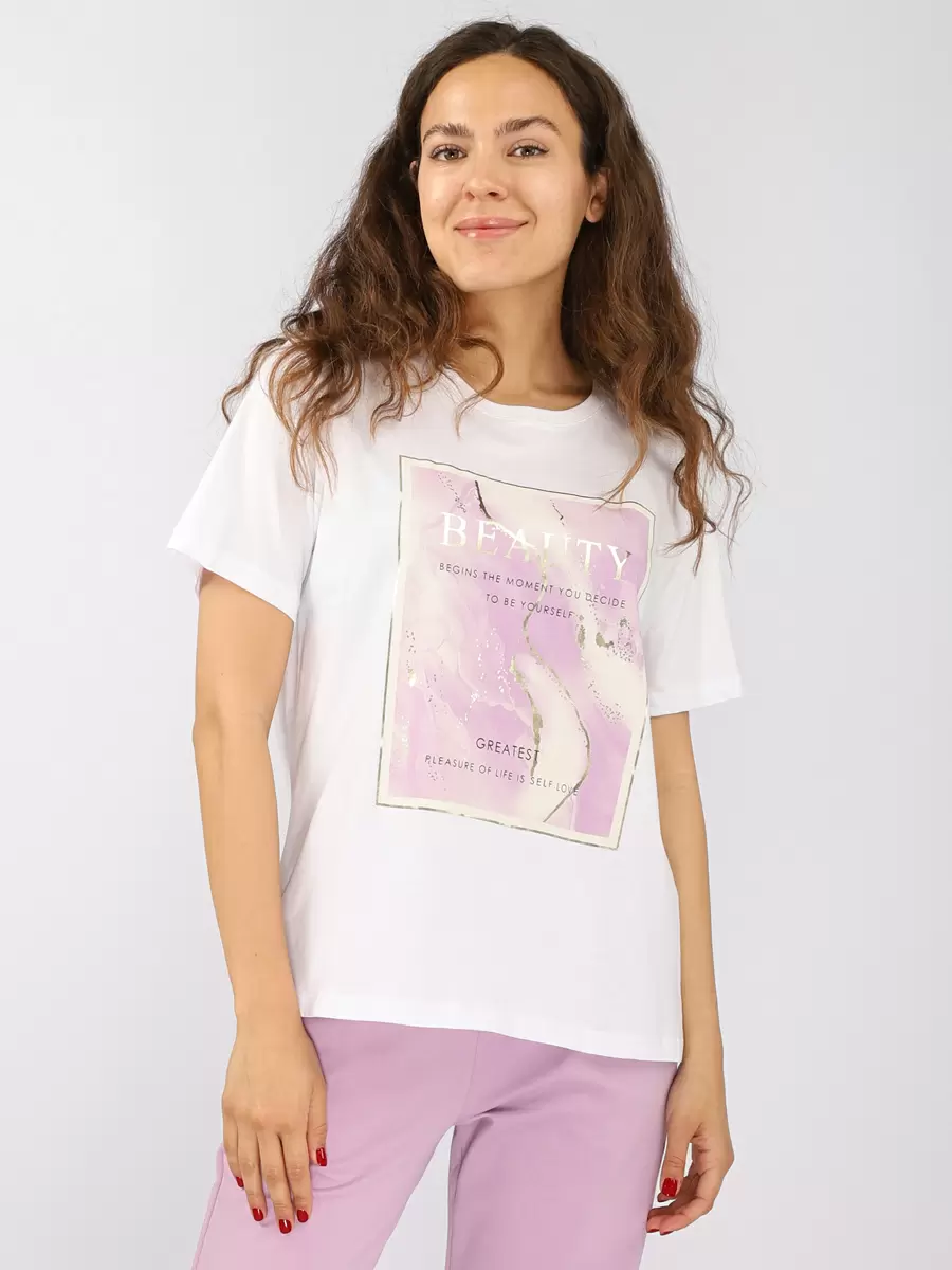 

Футболка женская JOGGY J7863 WOMEN T.SHIRT WH-L.LIL фиолетовая M, J7863 WOMEN T.SHIRT WH-L.LIL
