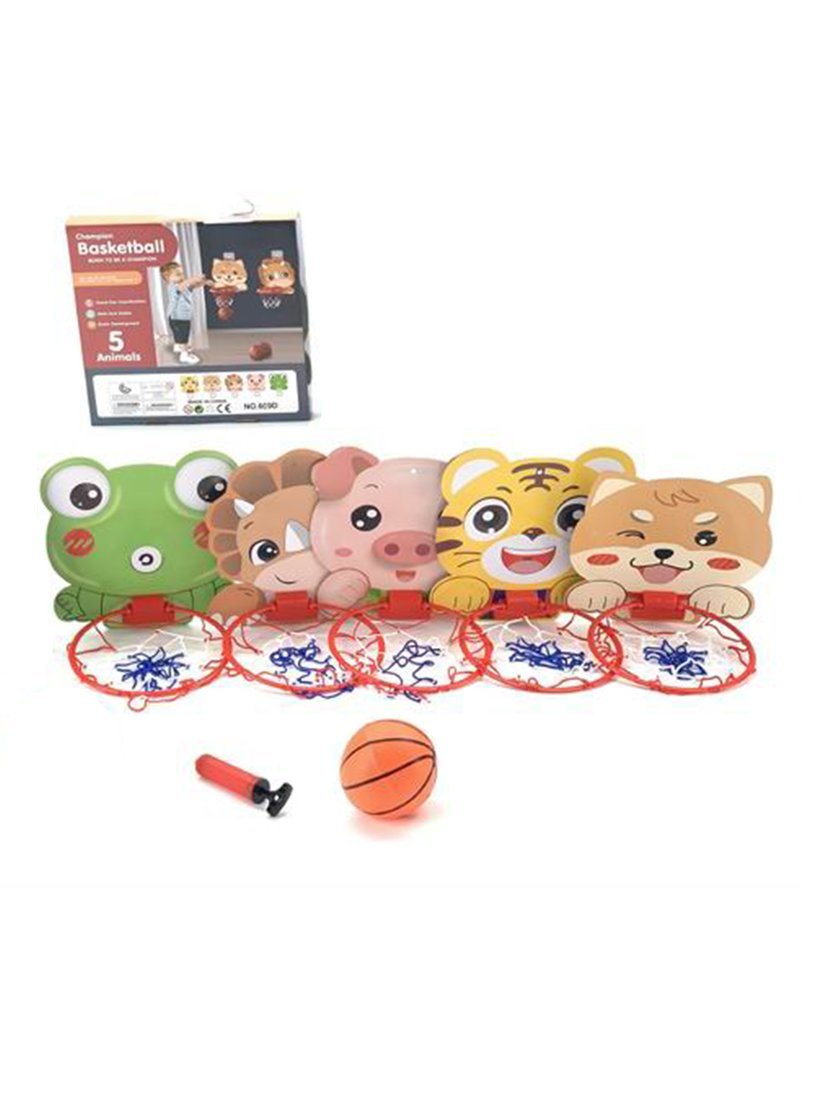 

Набор для игры в баскетбол "Зверята"; щит 4х26 см. с кольцом 20 см., мяч 13 см., насос, 669D