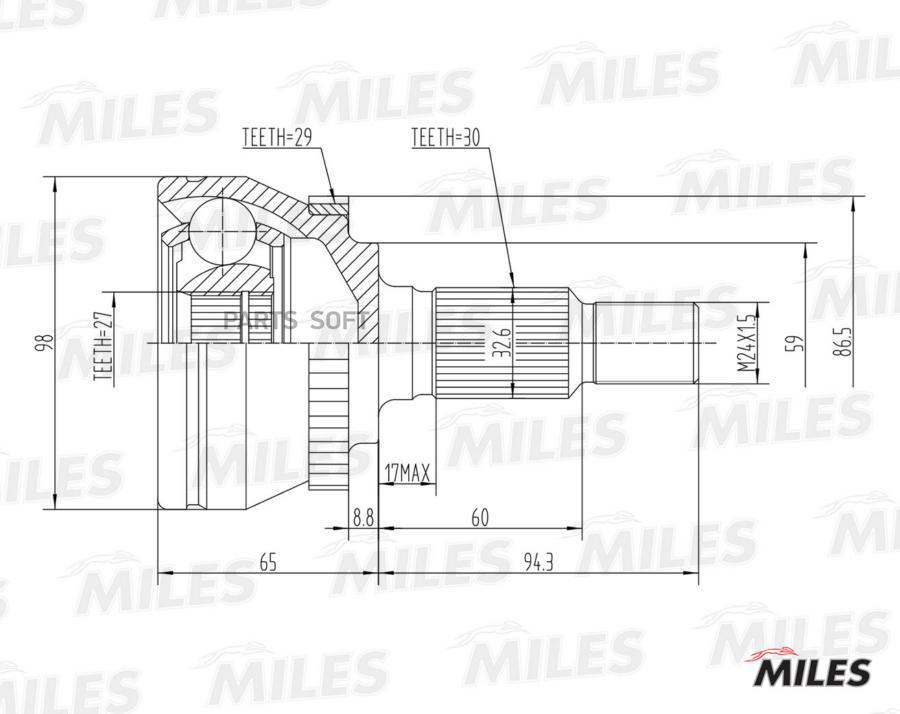 

Шрус Наружный Saab 9-5 1.9td-3.0 01- (С Abs) (Gkn 304893) Ga20412 Miles арт. GA20412
