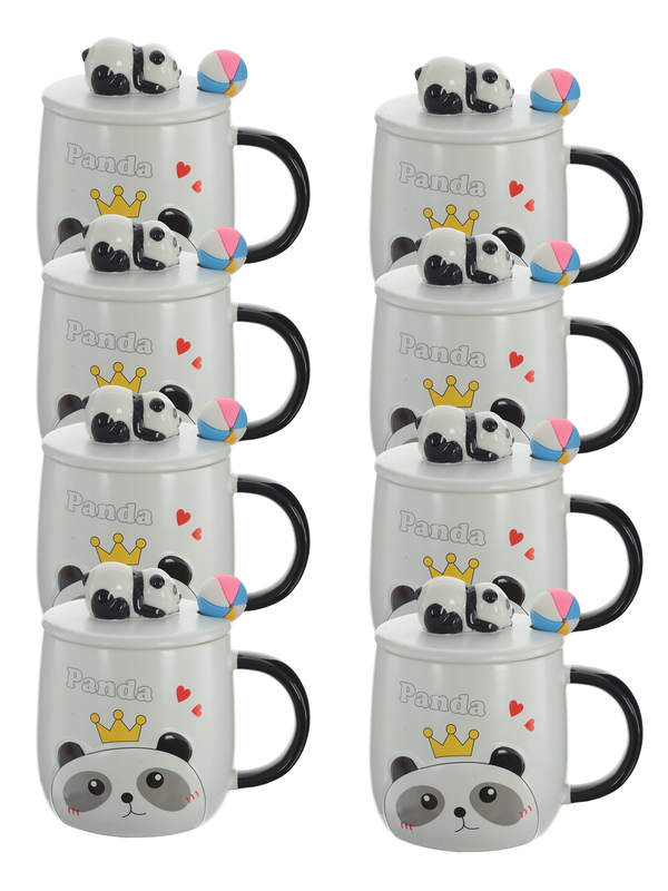 

Набор кружек 8шт с крышкой и ложкой фарфор ALAT Home 450мл 785258, 78панды