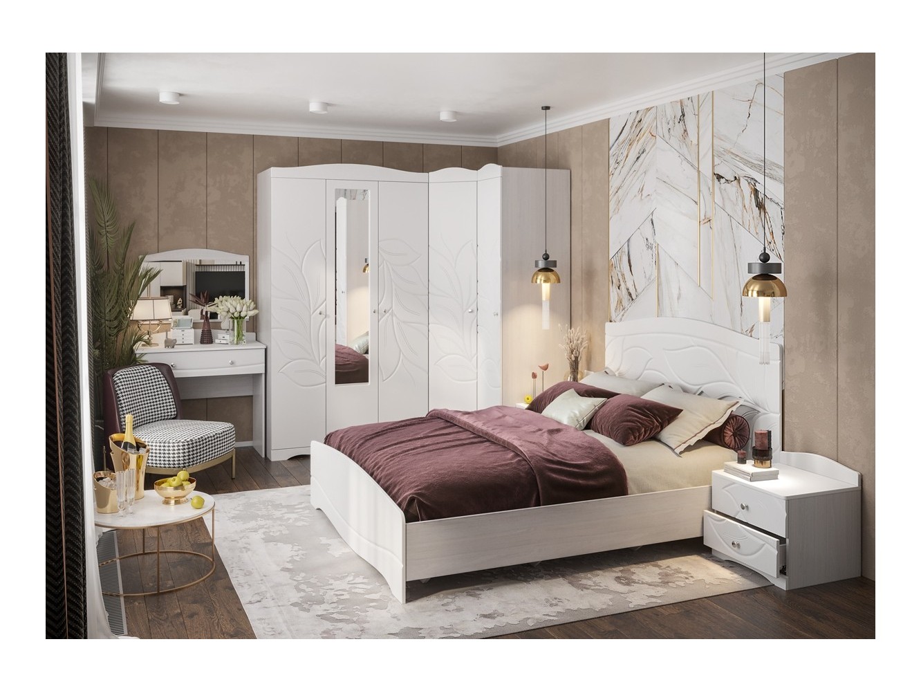 

Модульная спальня Флора (Ясень анкор светлый/Софт даймонд)