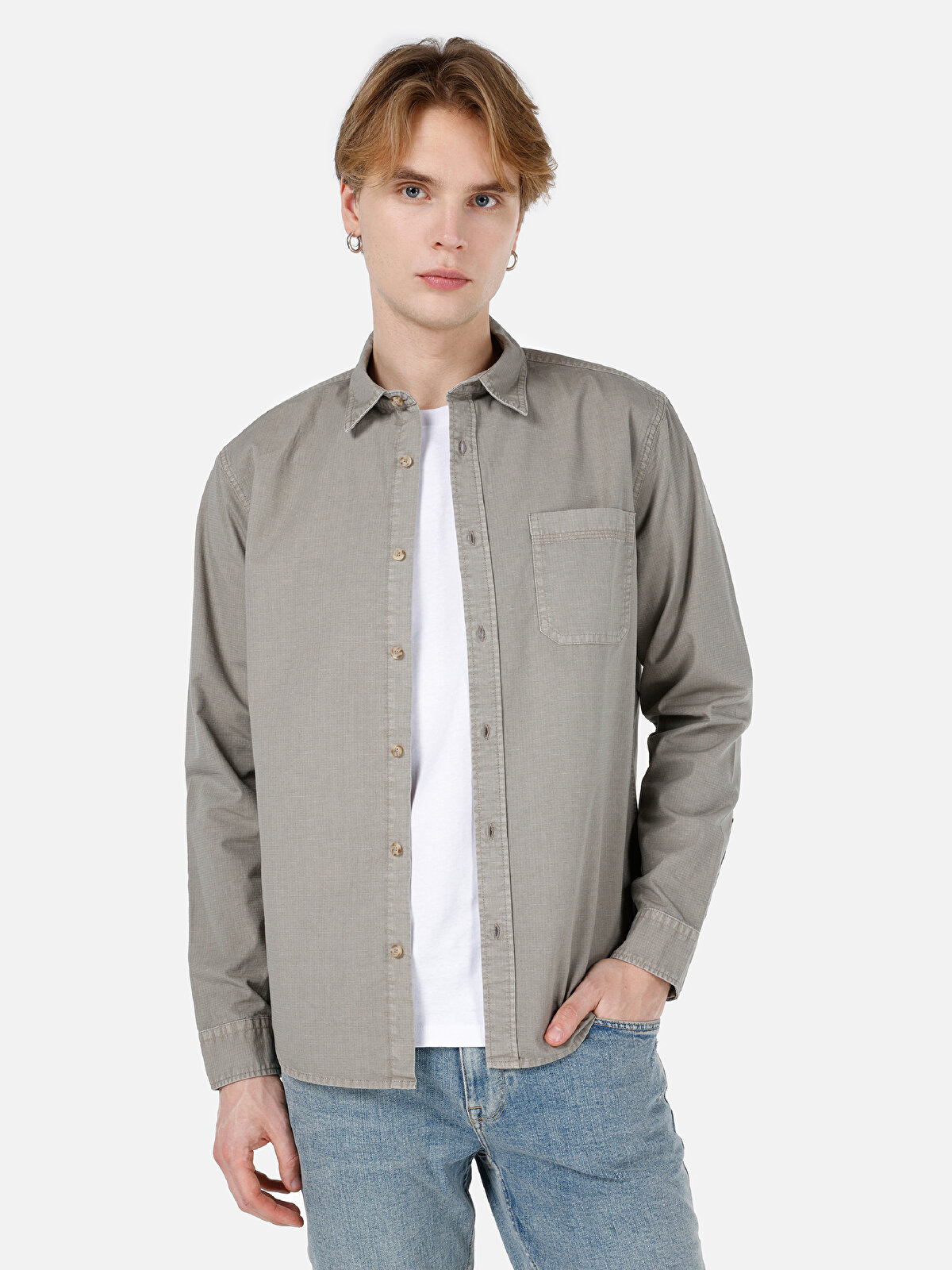 

Рубашка мужская Colin's CL1066942 серая S, Серый, CL1066942