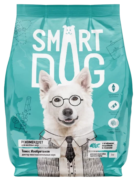 фото Сухой корм для собак smart dog с ягненком, лососем, индейкой, для крупных пород, 3 кг