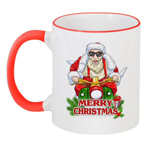 фото Кружка с цветной ручкой и ободком printio santa claus is coming to town 330 мл