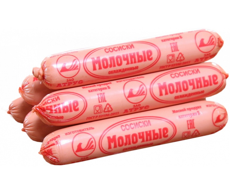 

Сосиски Атрус Молочные +-1 кг