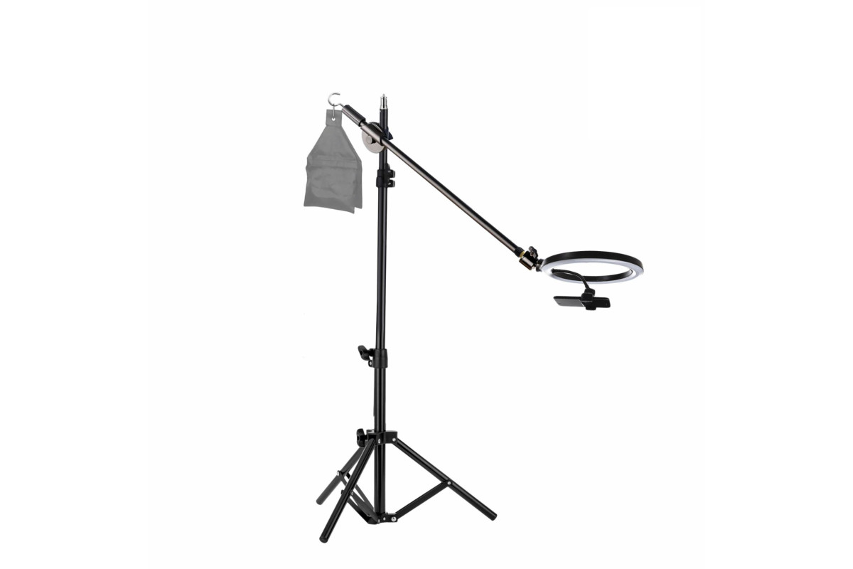 фото Штатив jbh-g15 и кольцевая лампа 26 см для горизонтальной съемки с крюком для противовеса mobicent